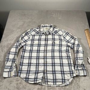 lucky brand western shirt xxl White And Blue Flannel With Lining